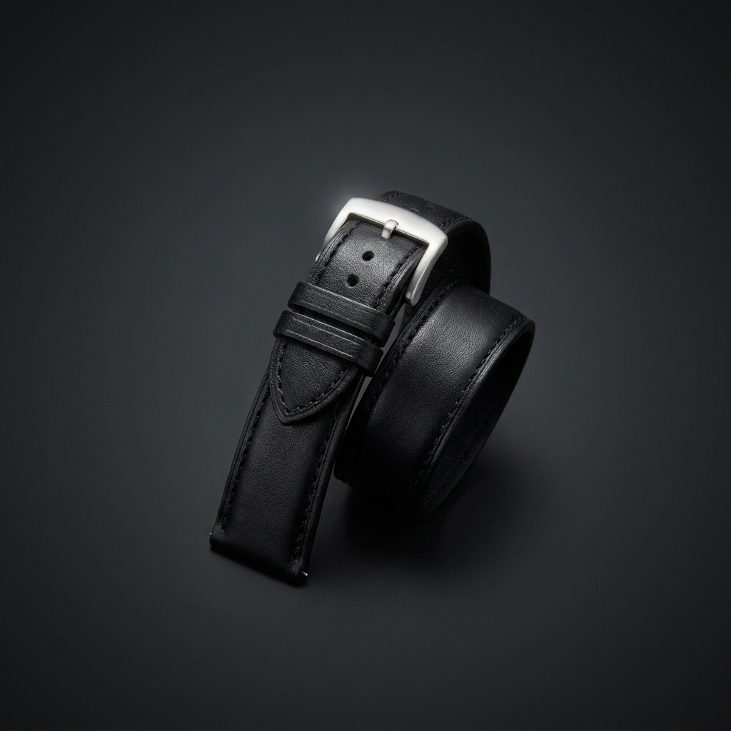 Correa de cuero negro MODKEI de 20 mm con hebilla de acero inoxidable cepillado